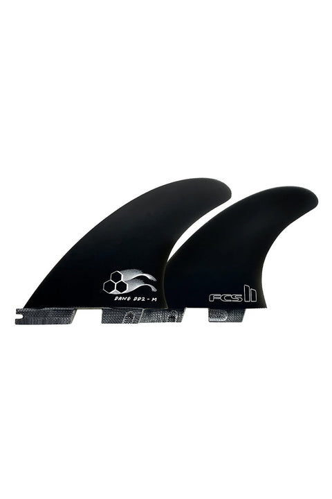 FCS II CI x Dane Reynolds DD2 PG Large Tri Fin Set - Charcoal- Front of two fins