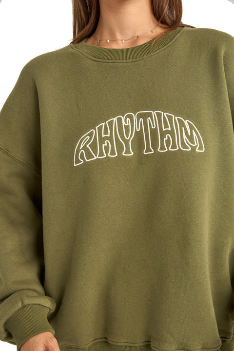 Rhythm College Crew Neck Fleece - Olive - Closeup