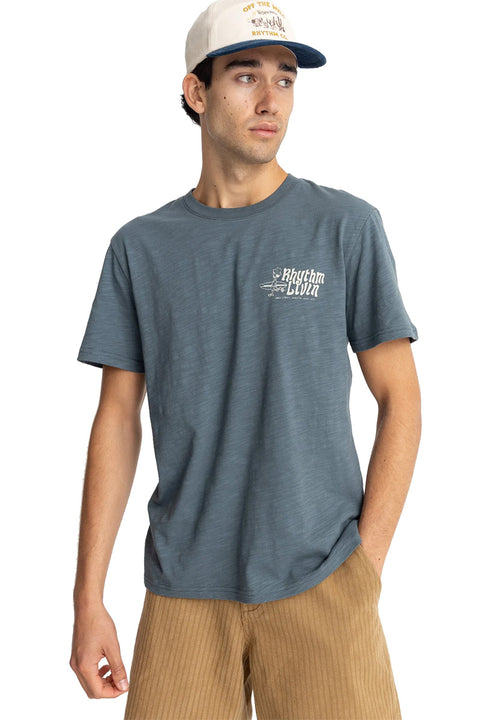 Rhythm Livin Slub S/S T-Shirt - Slate- Close up on front