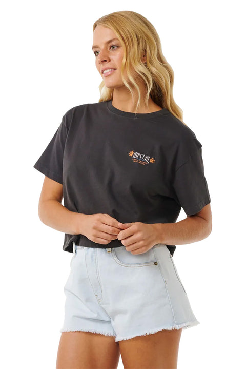 Rip Curl Coral Sands Crop Tee - Washed Black- Front close up
