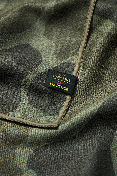 Slowtide Florence Packable Performance Quick-Dry Towel - Overland- Close up of print and tag
