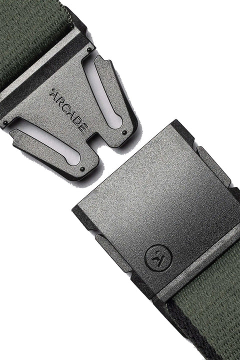 Arcade Blackwood Belt - Ivy Green / Black- Close up of open buckle