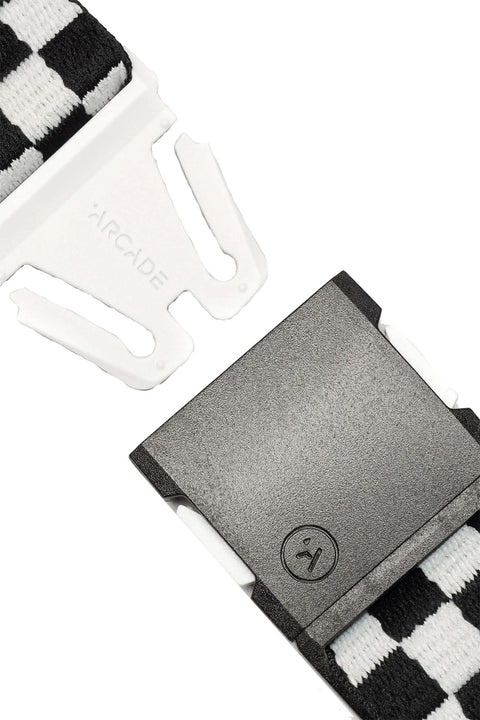 Arcade Check Belt - Black / Glacial- Close up of open buckle