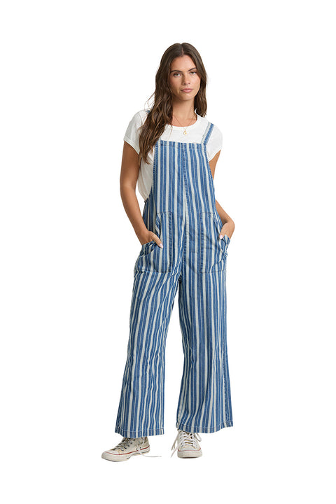 Billabong Pacific Time Saltwashed Stripe Jumpsuit - Blue Smoke- Front