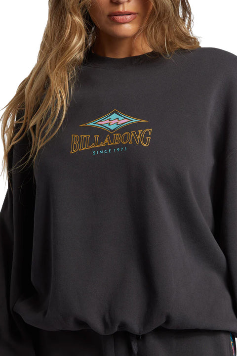 Billabong Swipe Right Kendal Crewneck Sweatshirt - Black Sands- Close up on front graphic