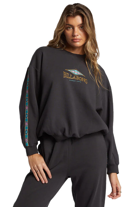 Billabong Swipe Right Kendal Crewneck Sweatshirt - Black Sands- Front
