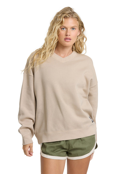 Billabong That Life V Neck Crew Fleece - Cobblestone- Front
