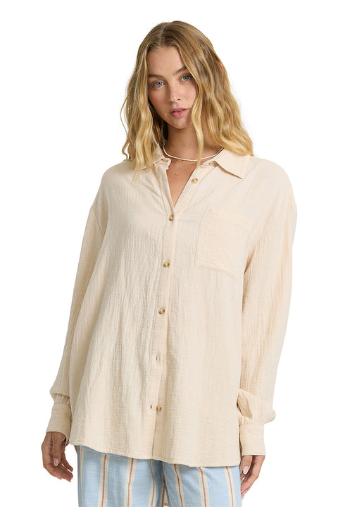 Billabong Wanderer Solids L/S Woven Top - Dove- Front