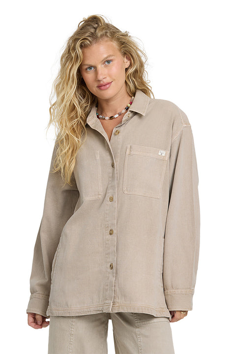 Billabong Washed Ashore 2 Woven Shacket - Cobblestone- Front