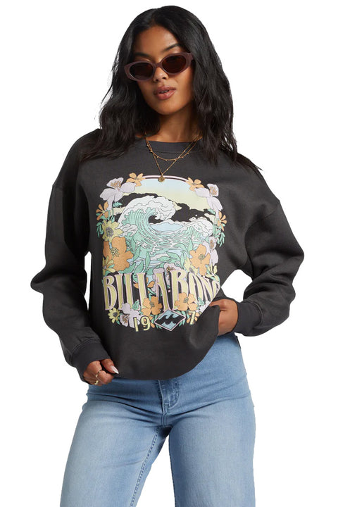 Billabong Waves Are Calling Crew Neck Sweatshirt - Off Black- Front