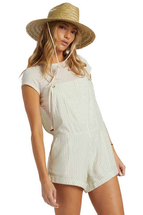 Billabong Wild Pursuit Romper - Light Avocado- Front view with model leaning to the side