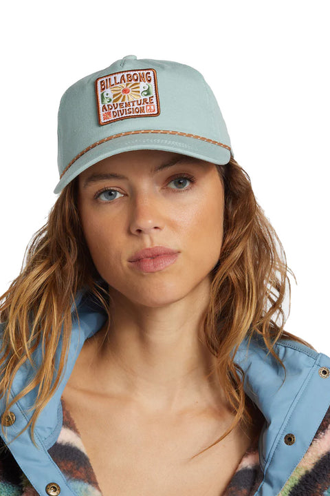 Billabong Women's ADiv Snapback Hat - Blue Haze- Front on model