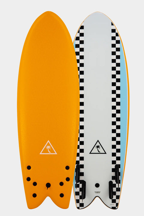 Catch Surf Heritage Retro Fish 5'8" Quad Surfboard - Pilsner / Grey / Light Blue