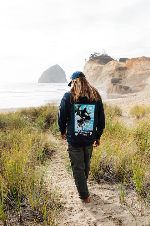 Cape Kiwanda Longboard Classic 2024 Hoodie - Navy - Back 2