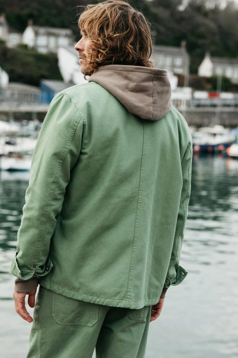 Finisterre Basset Flannel Lined Jacket - Wild Sage - Back