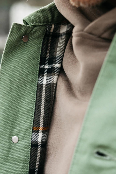 Finisterre Basset Flannel Lined Jacket - Wild Sage - Inside front panel