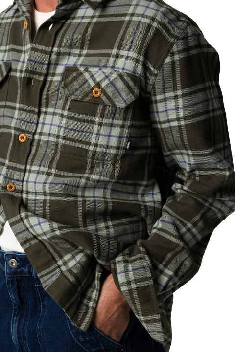 Finisterre Beardsmore Shirt - Timer Green Check- Close up on front pocket