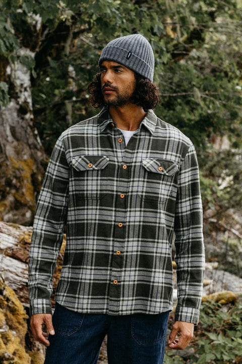 Finisterre Beardsmore Shirt - Timer Green Check- Close up on front