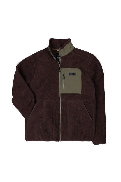 Finisterre Bolster Full Zip Fleece - Burnt Umber / Olive- Front not on model