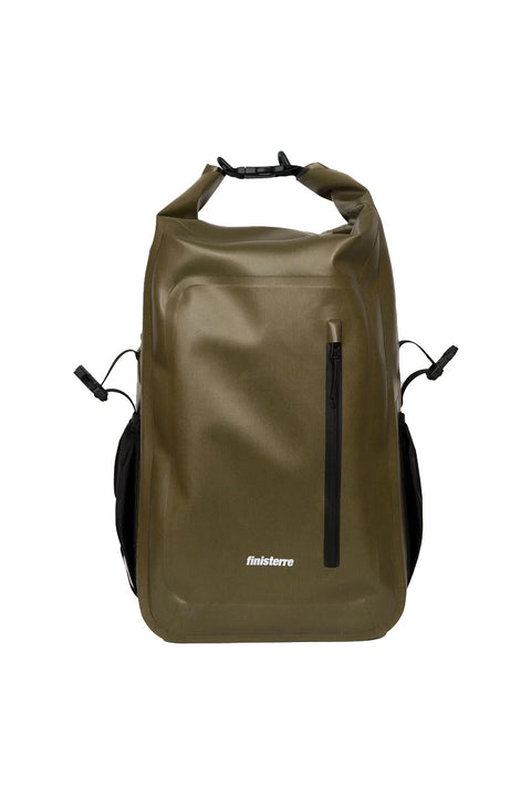 Finisterre Drift 30L Waterproof Roll Top Backpack - Olive- Front with top up