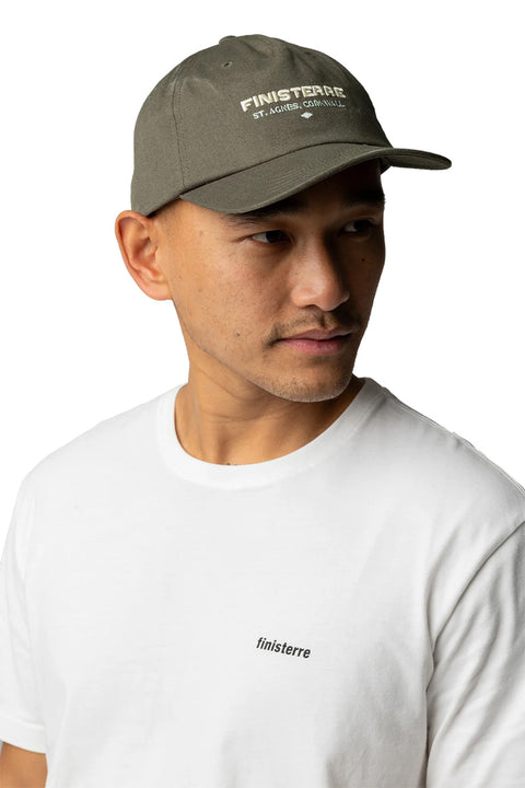 Finisterre Letterpress Usntructured Cap - Dark Olive- Front on model