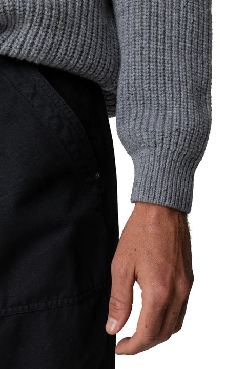 Finisterre Mora Knit Sweater - Grey / Blue - Closeup of arm