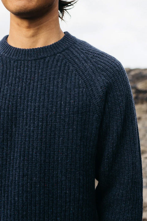 Finisterre Mora Knit Sweater- Navy - Closeup