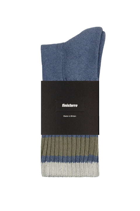 Finisterre Retro Summer Sock - Bay Blue / Nettle / Ecru- In packaging