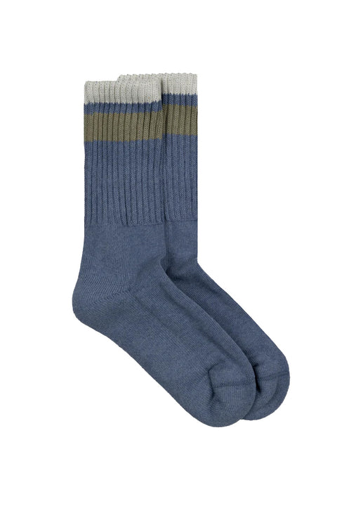 Finisterre Retro Summer Sock - Bay Blue / Nettle / Ecru- Front