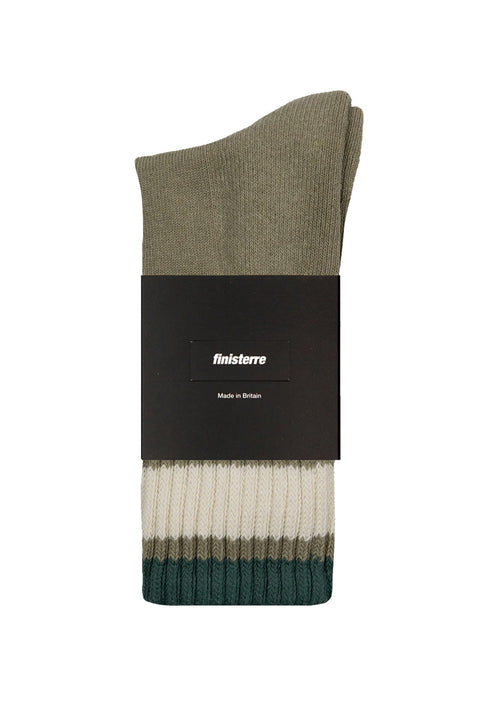 Finisterre Retro Summer Sock - Nettle / Deep Sea / Ecru- In packaging