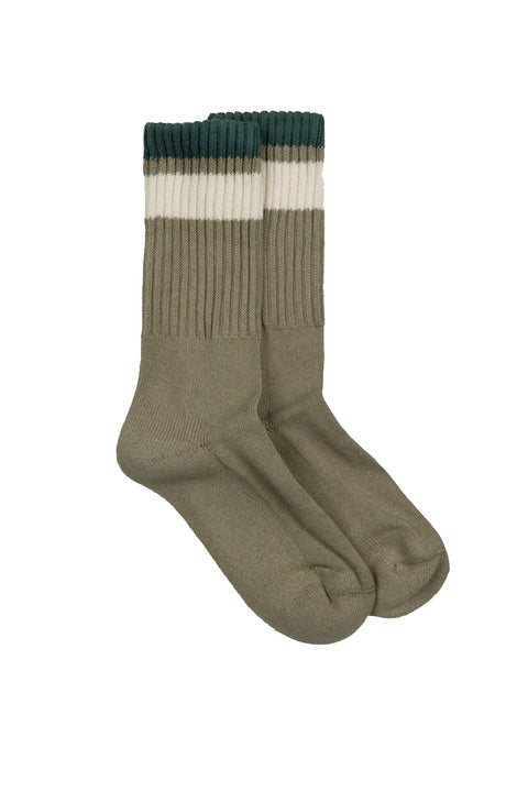 Finisterre Retro Summer Sock - Nettle / Deep Sea / Ecru- front