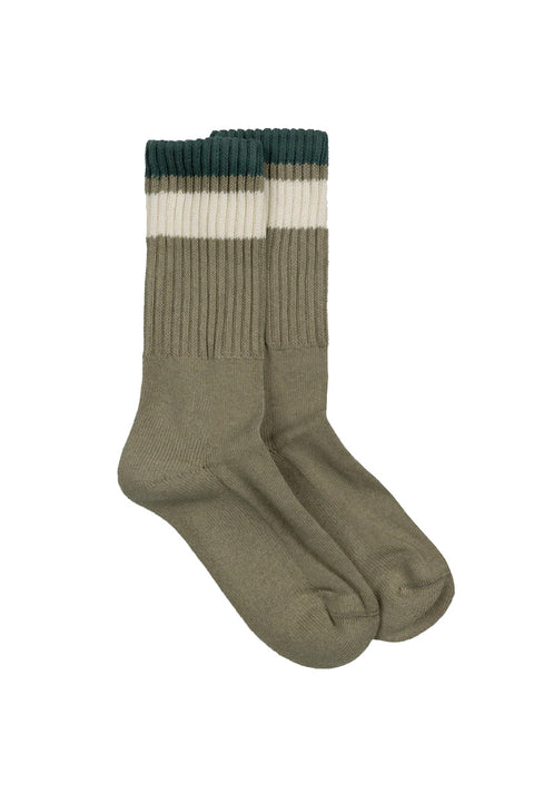 Finisterre Retro Summer Sock - Nettle / Deep Sea / Ecru- Socks rolled out