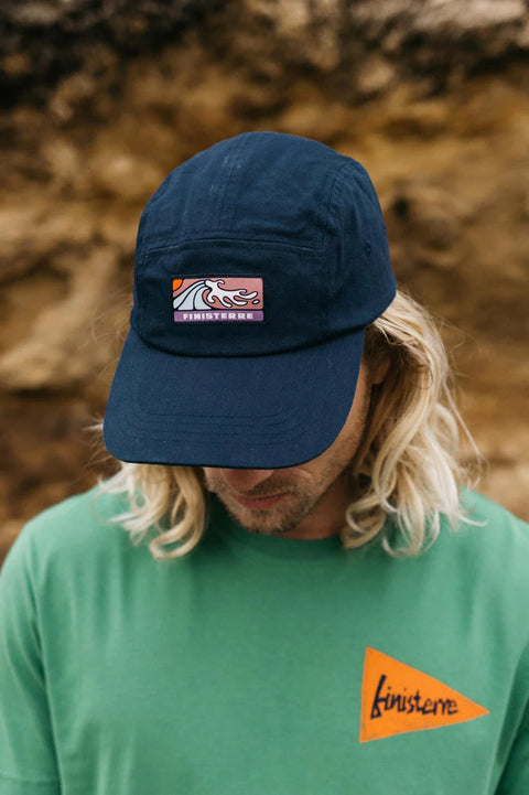 Finisterre Tonkin Wild Wave Patch Cap - Navy - On Model