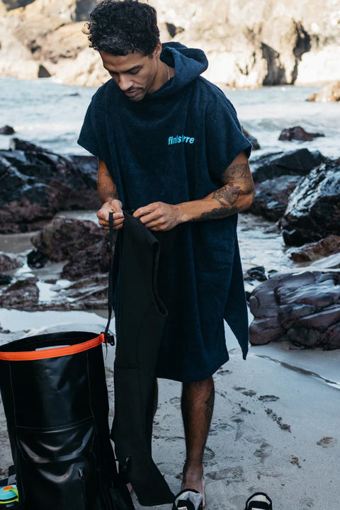 Finisterre Vean Changing Robe - Navy- Front on model