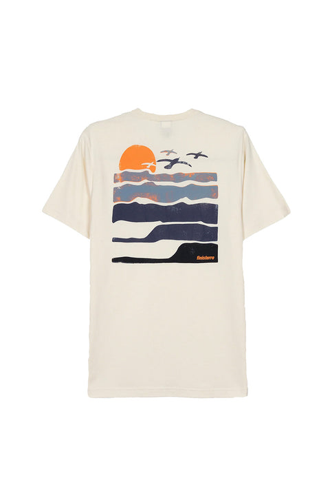 Finisterre Waves SS Tee - Ecru- Back close up