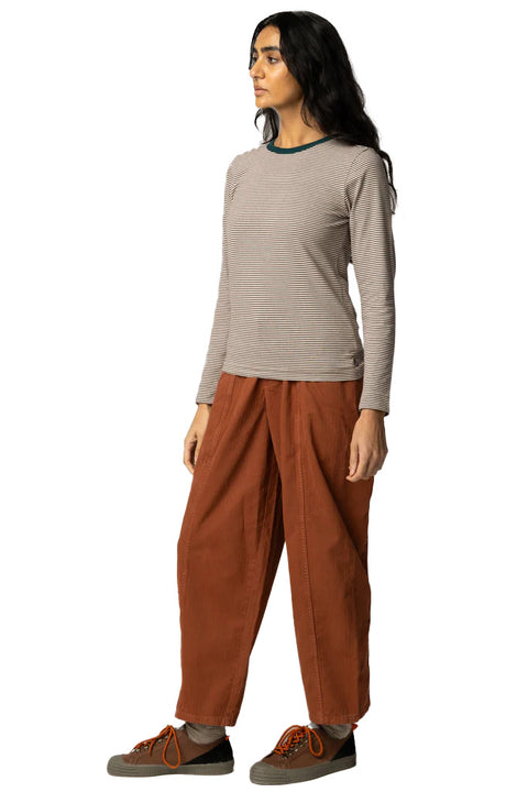 Finisterre Women's Eldon Stripe L/S Tee - Burnt Heather / Ecru / Dark Ocean- Front