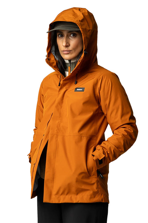 Finisterre Women's Skybird Jacket - Sierra- Front with hood on