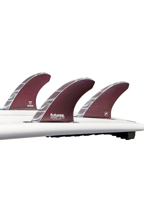 Futures Fins John John Florence Scimitar Vapor Core Thruster Fin Set - Red - On Surfboard
