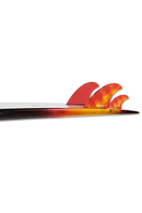 Futures Fins Mayhem Evil Twin + 1 Medium Twin Fin Set - Red / Orange - On Board