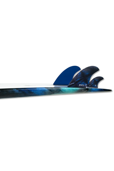 Futures Fins Mayhem Large Evil Twin + 1 Fin Set - Blue / Black - On Board