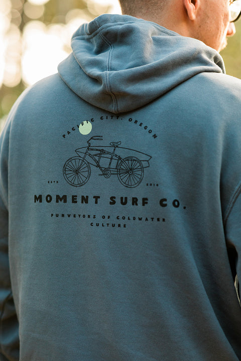 Moment Beach Bike Pullover Hoodie - Pigment Slate Blue - Back Closeup