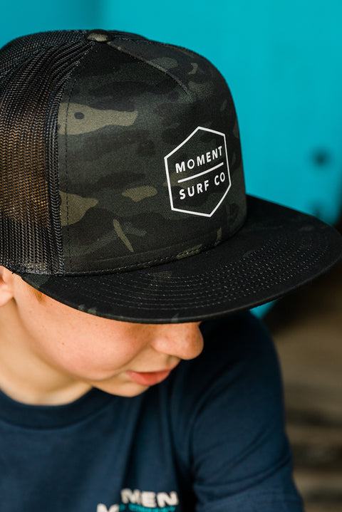 Moment Boxed Logo Trucker Hat - Multicam Black