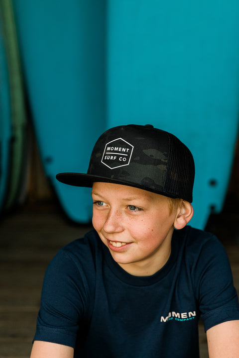 Moment Boxed Logo Trucker Hat - Multicam Black - Front