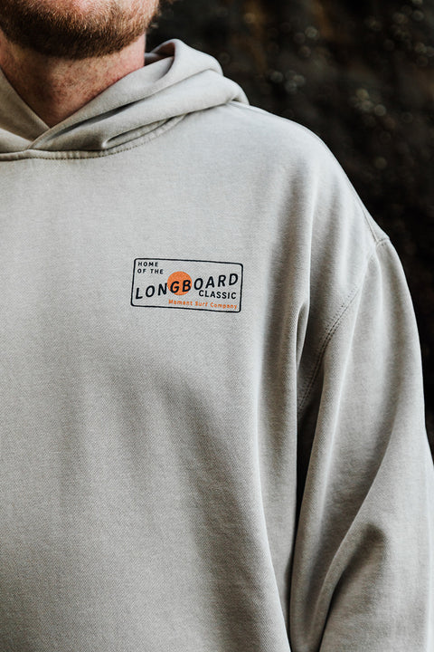 Moment The Classic Pullover Hoodie - Faded Taupe closeup front chest logo