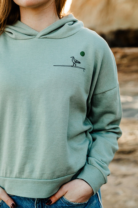 Moment Women's Lt. Dan Pullover Hoodie - Sage - Front Closeup