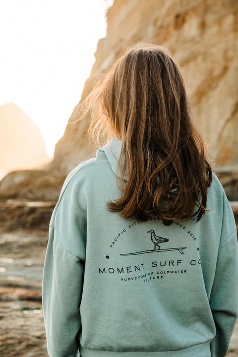 Moment Women's Lt. Dan Pullover Hoodie - Sage - Back Closeup