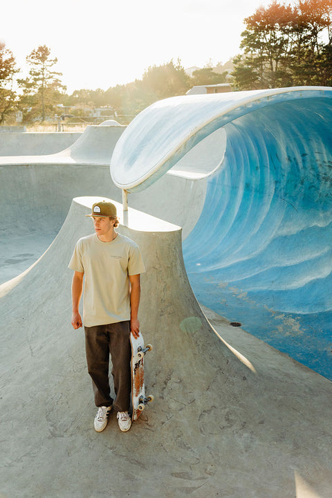 Moment Surf Shack Organic Tee - Dolphin - Standing In Skatepark