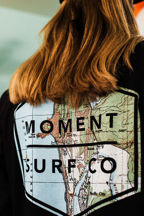 Moment Boxed Logo Organic L/S Tee - Black / Topo - Back Closeup