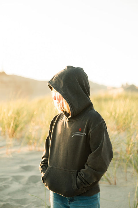Moment Youth Board Stack Hoodie - Pigment Black - Front Hood Up