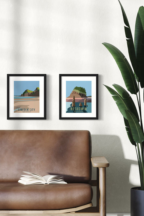 Muted Colors 8x10" Travel Poster Prints - Two On Wall Mockup